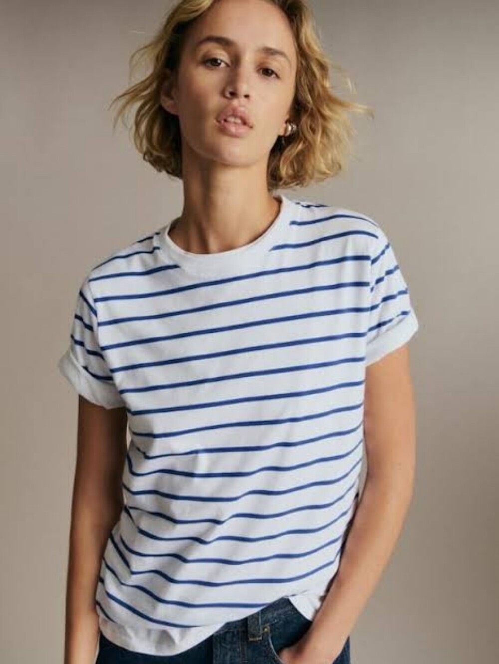 Sezane Conrad T-shirt Blanc / Bleu Vif - Size S